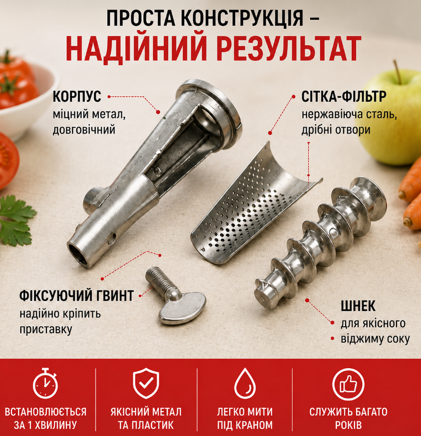 Проста конструкція насадки для соку